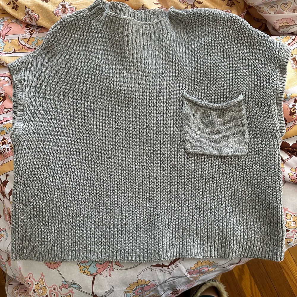 Free People Beach Gray Ribbed Knit Sweater Tee Size Medium cotton Luxury